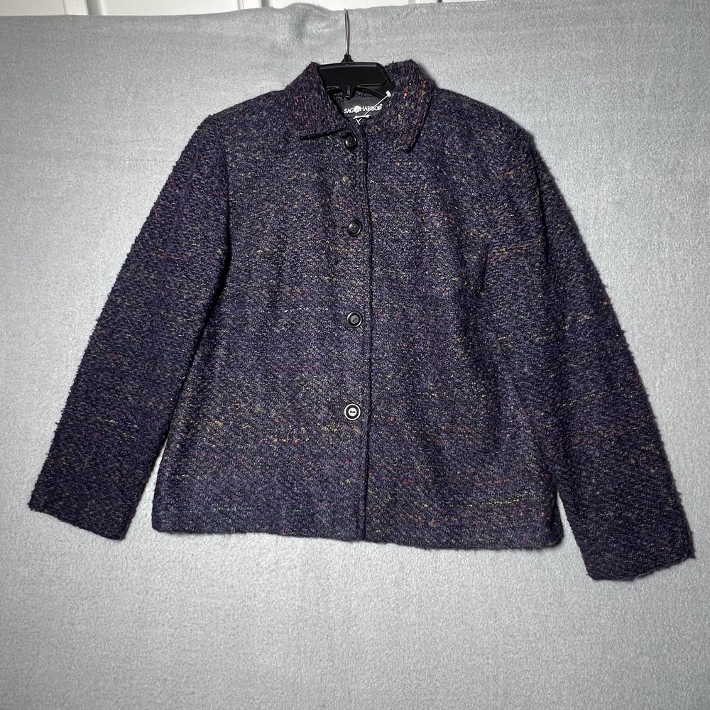 Sag Harbor Women's Size 10 Purple Multi-Color‎ Fleck Boucle Button Jacket Coat